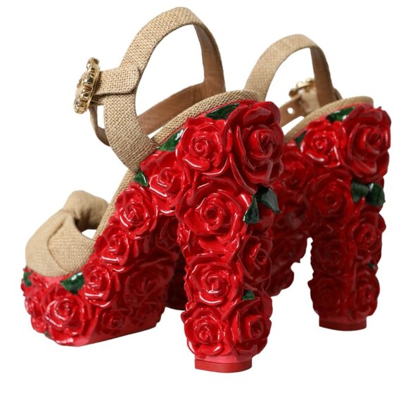 Dolce & Gabbana Red Roses Crystal Platform Sandals Shoes EU39 US8.5 NEW NWT - Picture 6 of 6
